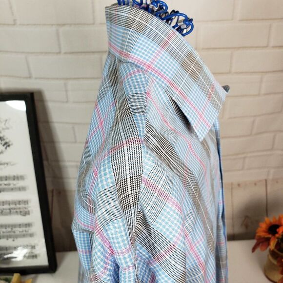 Peter Millar Mens Blue Check Long Sleeve Button up Dress Shirt size XL Cotton - Picture 7 of 11